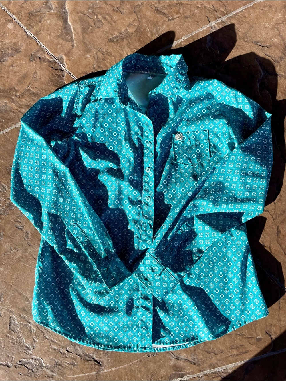 Cinch Teal Patterned Western Shirt Jacket